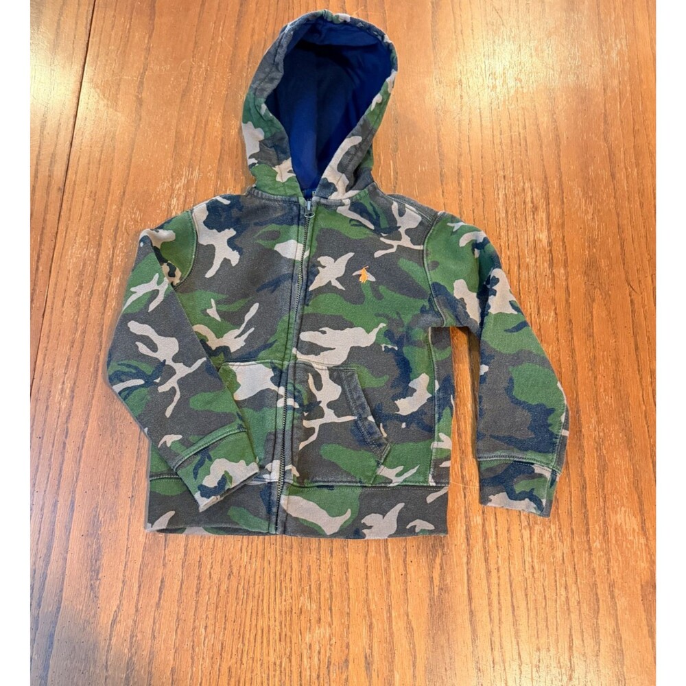 Polo Ralph Lauren Boys 5 Camo Full Zip Hoodie Green Orange Pony Fleece